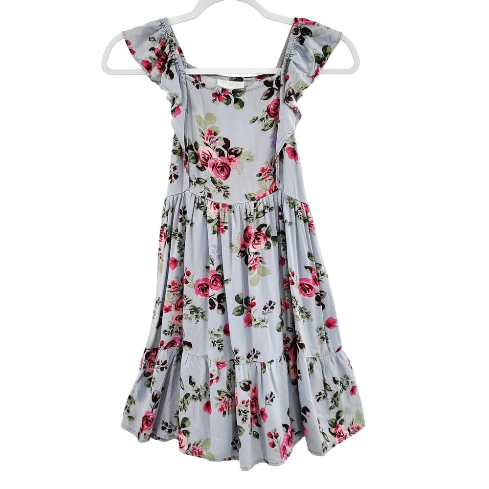 The Children’s Place Mommy & Me Blue Gray Floral Print Tiered Dress Girl's 10/12